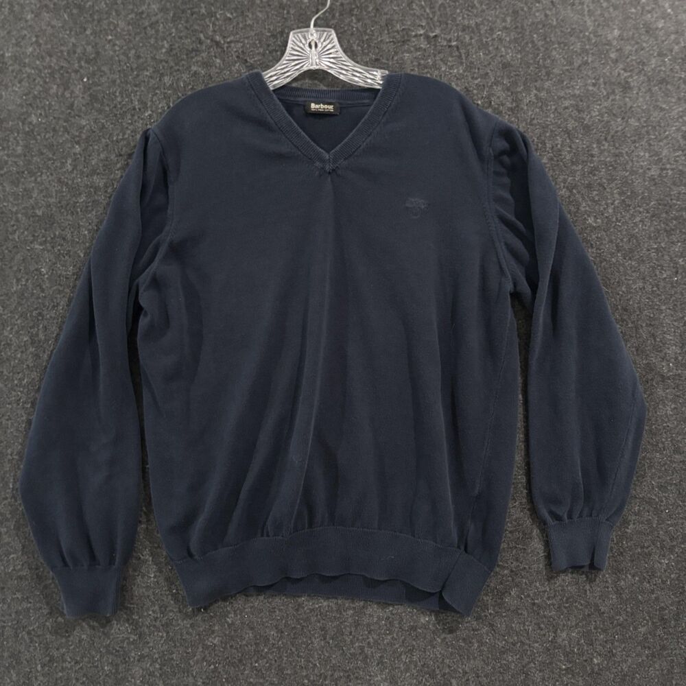 Barbour Kelso V-Neck Sweater Men's XL Navy Blue Pima Cotton Pullover Preppy